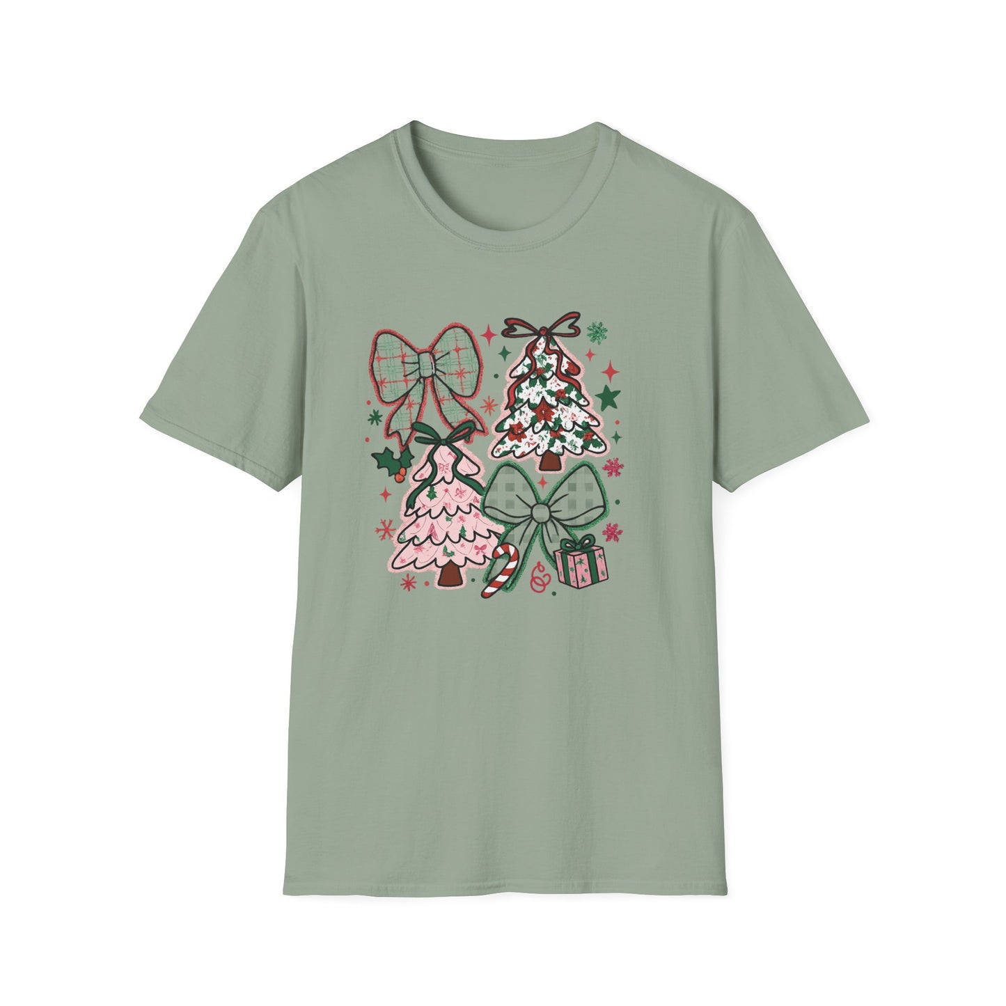 Christmas Tree Trio T-Shirt — Pink & Green Holiday Gift Tee
