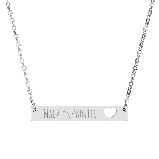 Engravable Cutout Heart Bar Necklace — Personalized Name or Message