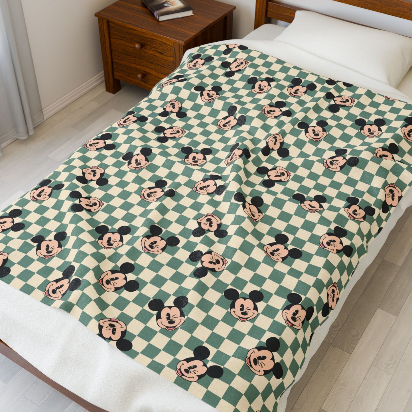 Mickey Checkered Velveteen Plush Blanket — Retro Disney Throw for Kids & Fans