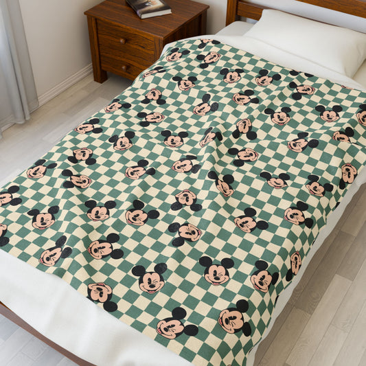 Mickey Checkered Velveteen Plush Blanket — Retro Disney Throw for Kids & Fans