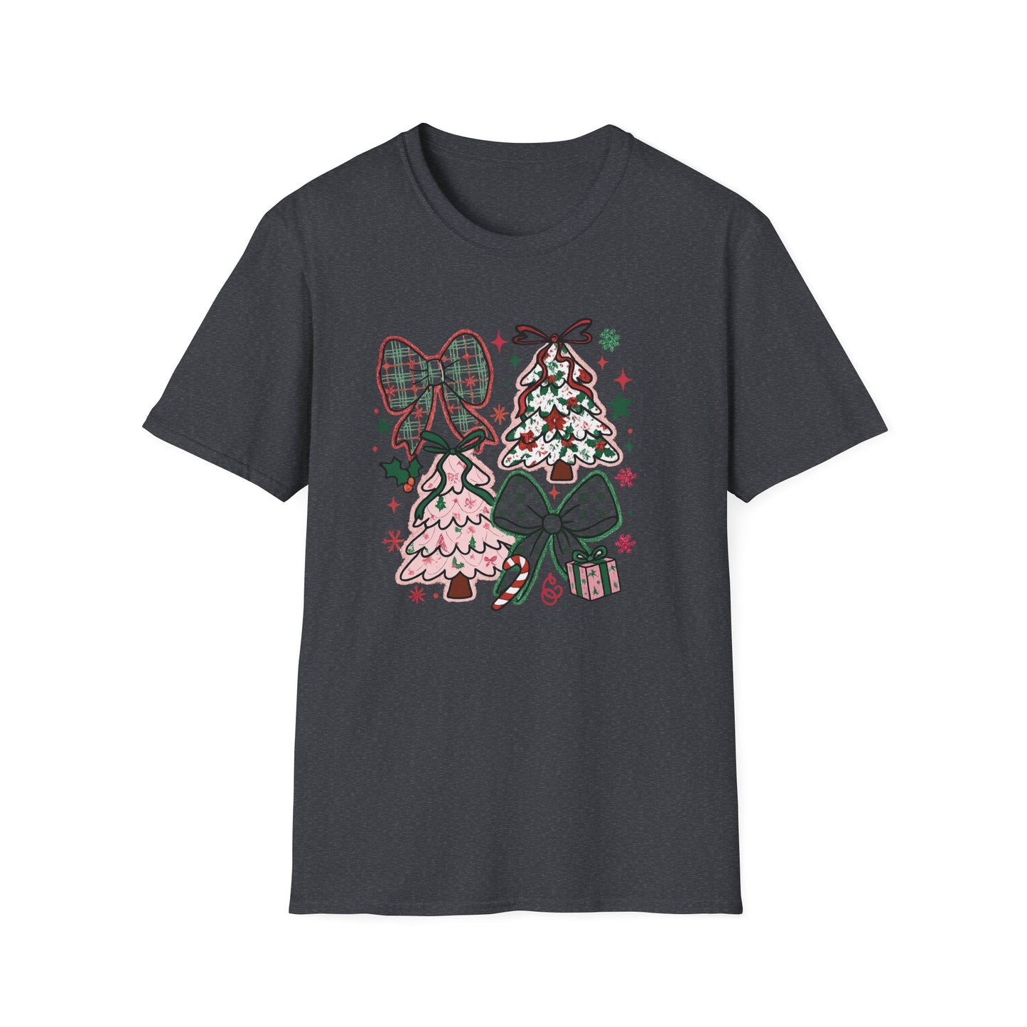 Christmas Tree Trio T-Shirt — Pink & Green Holiday Gift Tee