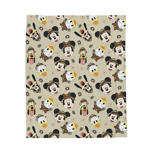 Disney Character Faces Velveteen Plush Blanket — Mickey, Donald & Goofy Pattern