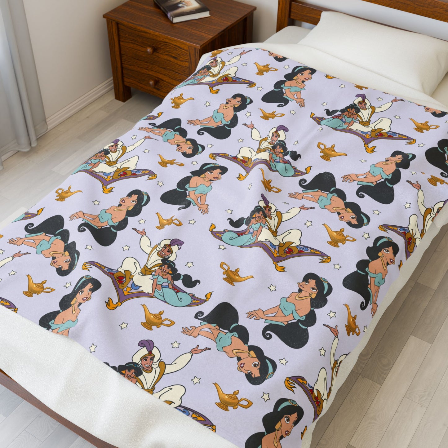 Velveteen Plush Blanket — Romantic Princess Aladdin Pattern Cozy Throw