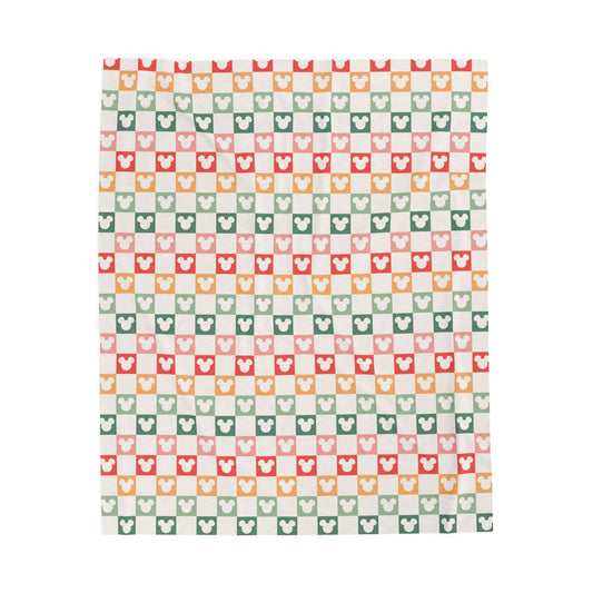 Cozy Checker Plush Blanket with Retro Mickey Silhouette Pattern